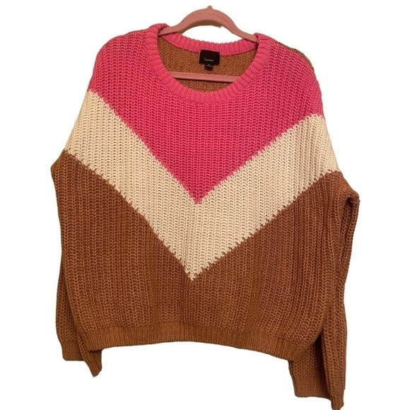 Lumiere Tan and Pink Chevron Cable Knit Sweater Size M - Picture 1 of 4